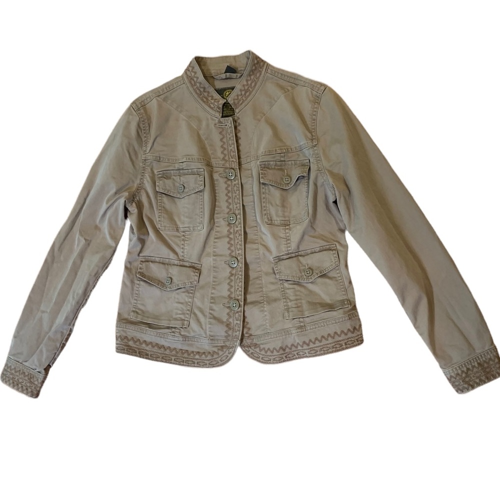 Lucky Brand Women’s Vintage Embroidered Tan Moto Jacket